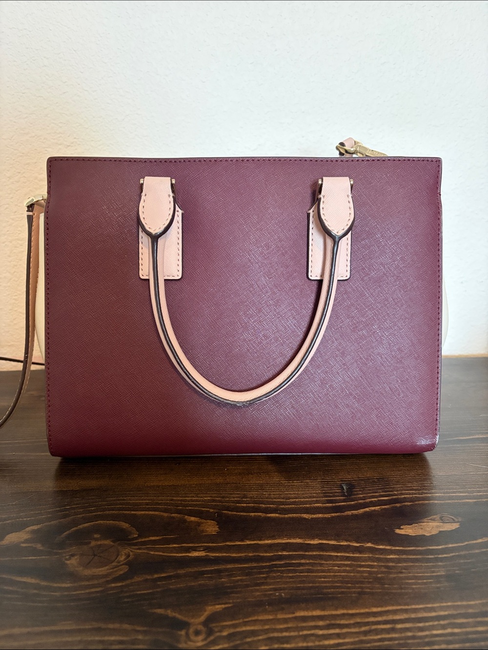 Kate Spade Burgundy and Blush Leather Satchel with Crossbody Strap - Picture 3 of 3